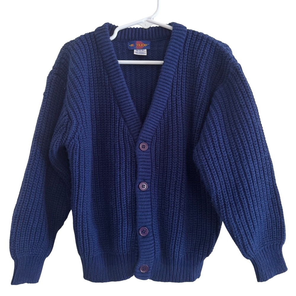 Vintage Reflex Kids M 5/6 Navy Chunky Knit Cardigan Sweater